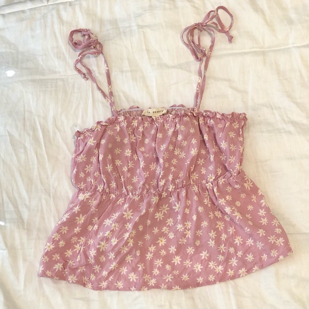 Pacsun pink ruched floral crop top